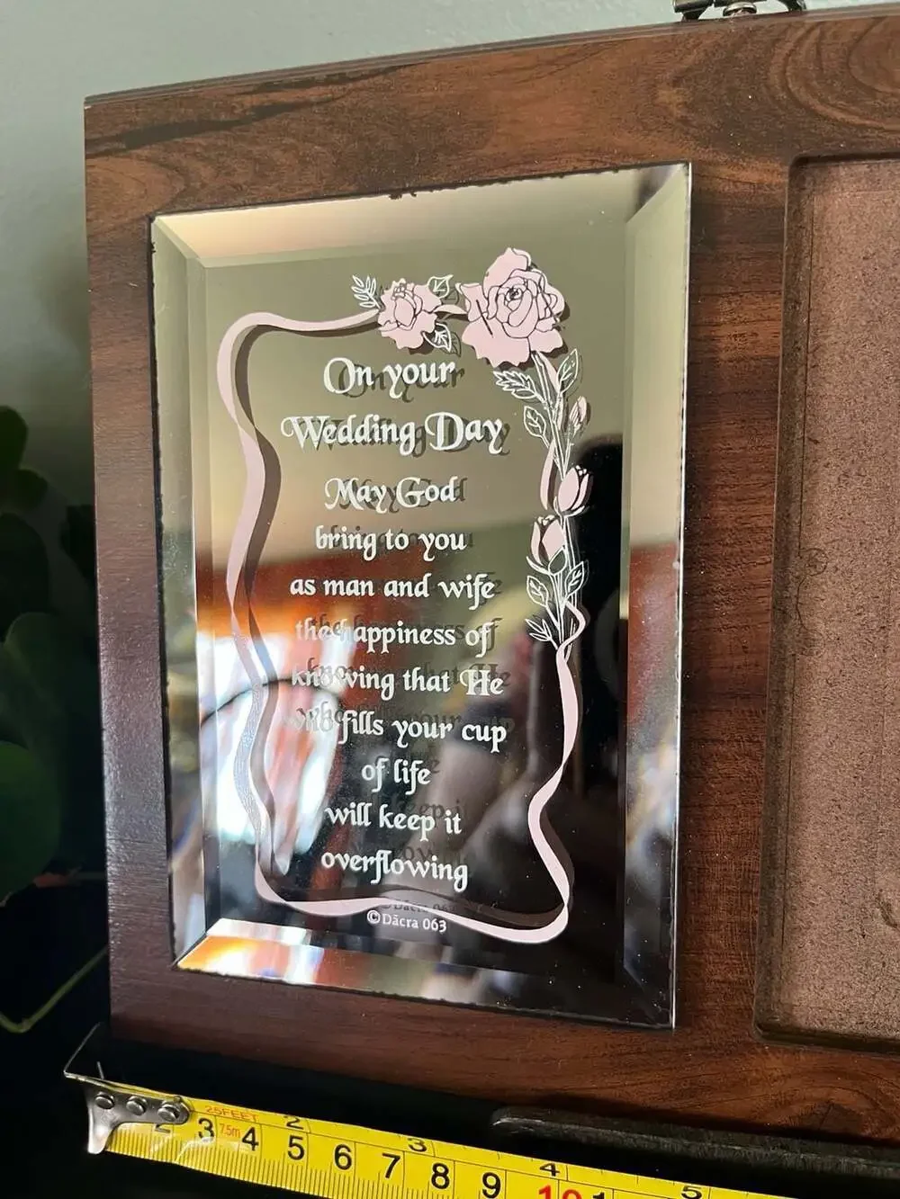 Vintage On Your Wedding Day Religious Mirrored Verse and Photo Frame Wood Plaque